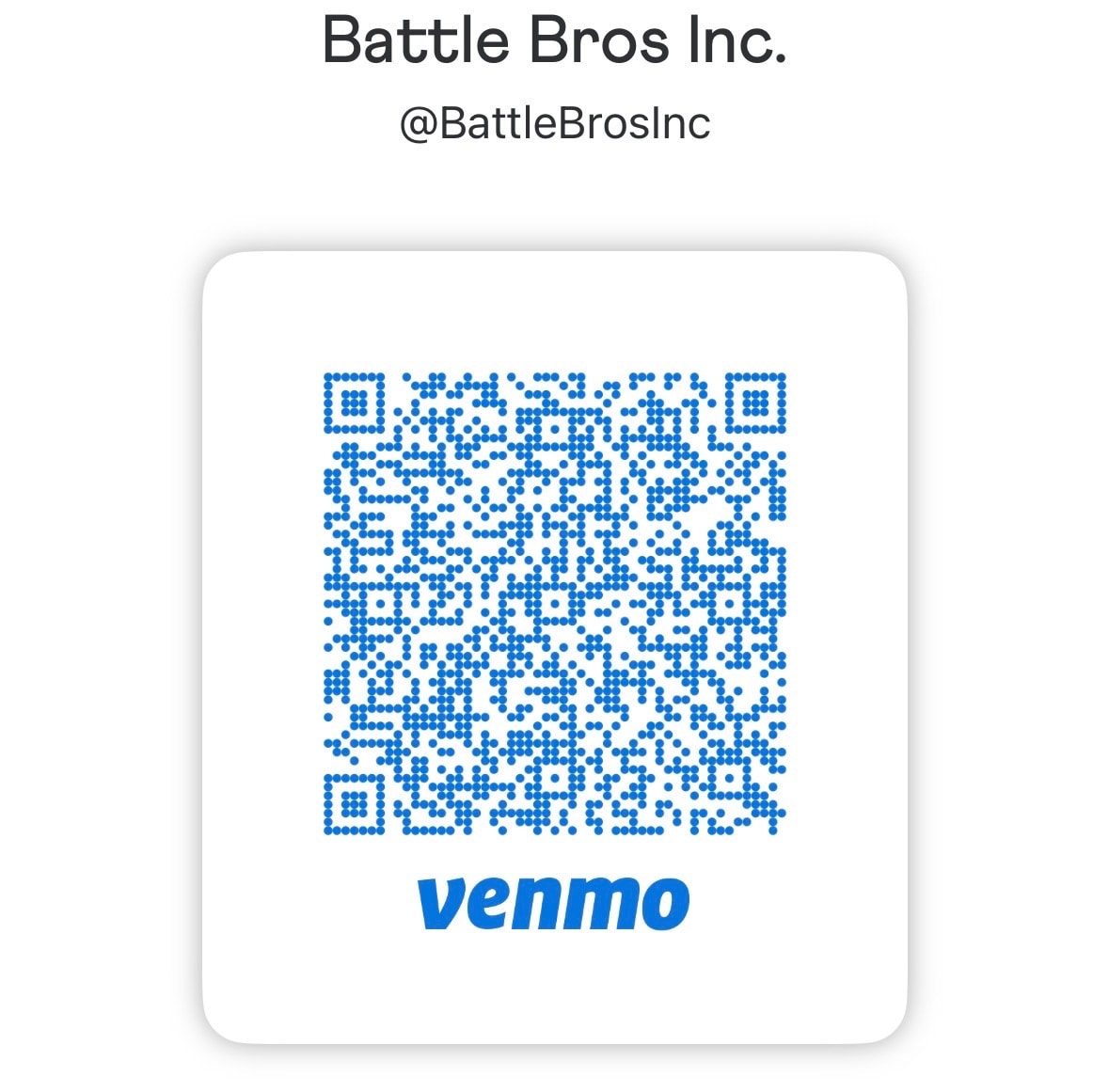 Venmo QR code — scan to donate to Battle Bros USA